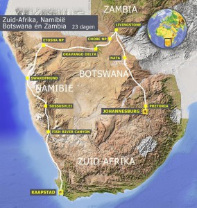 route zuidelijk Afrika